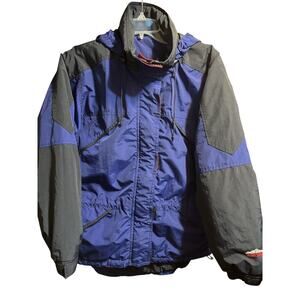 White Sierra Vintage Mens L Blue Zip Long Sleeve Winter Coat Hood Outdoor Travel